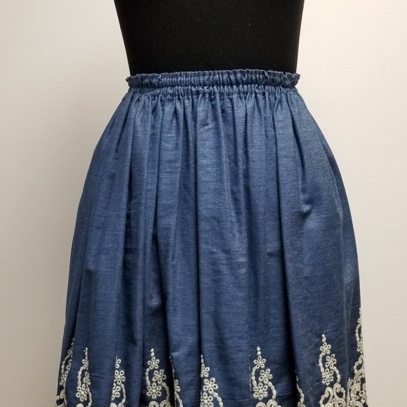 Handmade Embroidered Elastic Waist Jeans Skirt - Picture 1 of 2